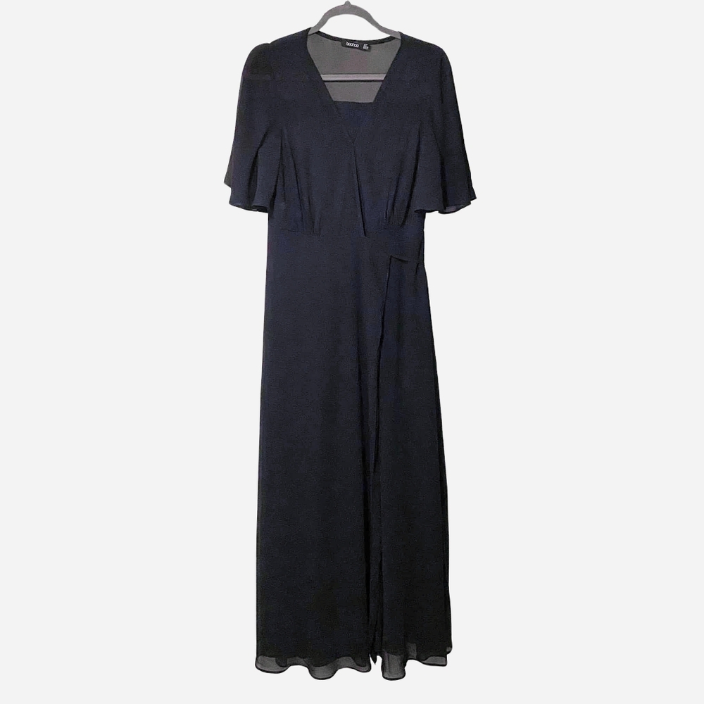 Boohoo Black Wrap Formal Dress